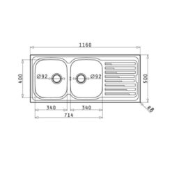 kích thước của Chậu rửa bát Bosch AMALTIA 2B 1D